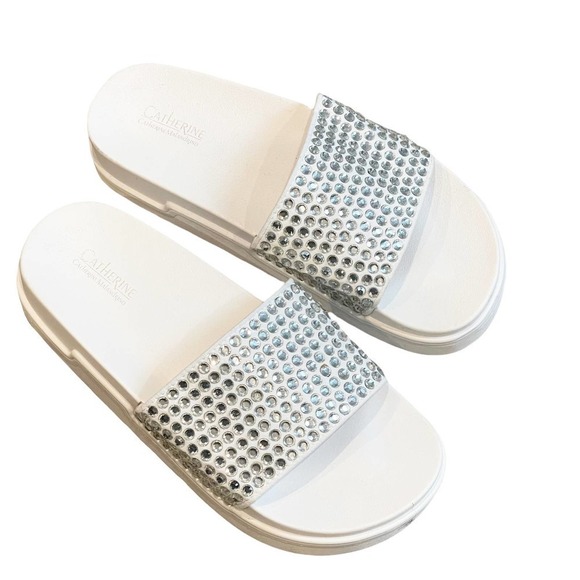 Catherine Women's White Fitz Embellished Slide Sandals Open Toe Size 8 US NWOB - Picture 9 of 12